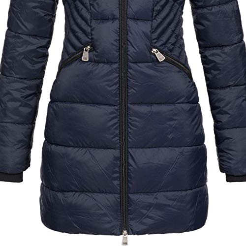 Geographical Norway ABEILLE - Parka grande para mujeres - Abrigo de invierno abrigado - Manga larga y cuello de piel sintética - Chaqueta para mujeres de tela resistente (MARINE XL)