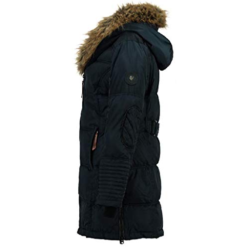 Geographical Norway BEAUTIFUL LADY - Parka cálida mujer - Abrigo grueso capucha de piel falsa - Chaqueta de invierno - Chaqueta larga con forro cálido - Regalo para mujer Moda casual (azul marino XL)