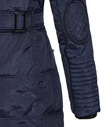 Geographical Norway BEAUTIFUL LADY - Parka cálida mujer - Abrigo grueso capucha de piel falsa - Chaqueta de invierno - Chaqueta larga con forro cálido - Regalo para mujer Moda casual (Azul marino M)