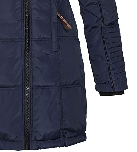 Geographical Norway BEAUTIFUL LADY - Parka cálida mujer - Abrigo grueso capucha de piel falsa - Chaqueta de invierno - Chaqueta larga con forro cálido - Regalo para mujer Moda casual (Azul marino M)