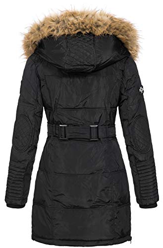 Geographical Norway BEAUTIFUL LADY - Parka cálida mujer - Abrigo grueso con capucha de piel falsa - Chaqueta de invierno - Chaqueta larga con forro cálido - Regalo para mujer Moda casual (Negro M)