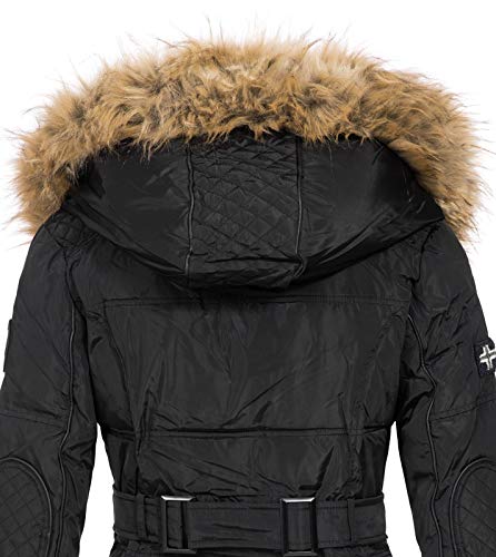 Geographical Norway BEAUTIFUL LADY - Parka cálida mujer - Abrigo grueso con capucha de piel falsa - Chaqueta de invierno - Chaqueta larga con forro cálido - Regalo para mujer Moda casual (Negro M)