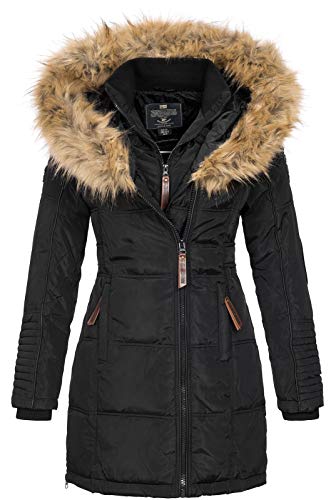 Geographical Norway BEAUTIFUL LADY - Parka cálida mujer - Abrigo grueso con capucha de piel falsa - Chaqueta de invierno - Chaqueta larga con forro cálido - Regalo para mujer Moda casual (Negro M)