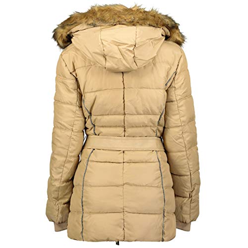 Geographical Norway BECKY LADY - Parka De Mujer Cálida - Abrigo Con Capucha De Piel Falsa - Chaqueta Invierno - Chaqueta Larga Con Forro Cálido - Regalo Mujer Outwear Casual (Beige L) Talla 3