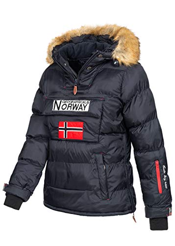 Geographical Norway BELANCOLIE Lady - Parka de Mujer cálida - Abrigo Capucha de Piel sintética - Chaqueta Invierno Acolchada - Chaqueta Corta Forro cálido - Regalo de Mujer (Azul Marino XL) Talla 4