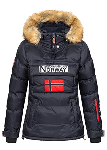 Geographical Norway BELANCOLIE Lady - Parka de Mujer cálida - Abrigo Capucha de Piel sintética - Chaqueta Invierno Acolchada - Chaqueta Corta Forro cálido - Regalo de Mujer (Azul Marino XL) Talla 4