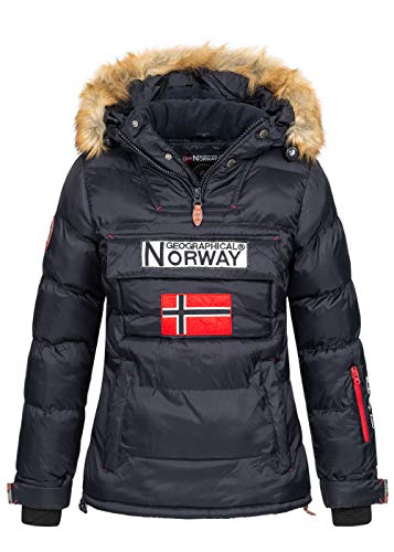 Geographical Norway BELANCOLIE Lady - Parka de Mujer cálida - Abrigo Capucha de Piel sintética - Chaqueta Invierno Acolchada - Chaqueta Corta Forro cálido - Regalo de Mujer (Azul Marino XL) Talla 4