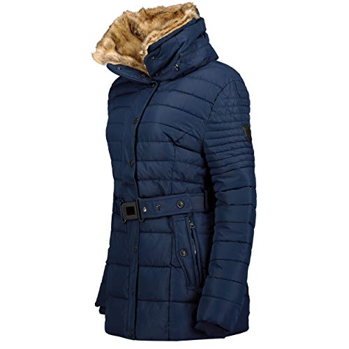 Geographical Norway BELLENA - Parka Grande para Mujeres - Abrigo De Invierno Abrigado - Manga Larga Y Cuello De Piel Sintética - Chaqueta De Mujer De Tela Resistente (Navy)