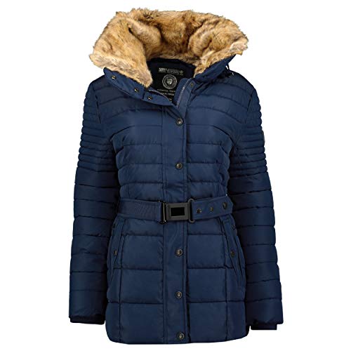 Geographical Norway BELLENA - Parka Grande para Mujeres - Abrigo De Invierno Abrigado - Manga Larga Y Cuello De Piel Sintética - Chaqueta De Mujer De Tela Resistente (Navy)