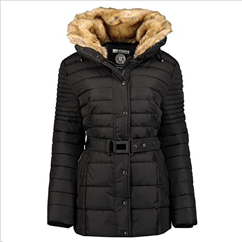 Geographical Norway BELLENA - Parka Grande para Mujeres - Abrigo De Invierno Abrigado - Manga Larga Y Cuello De Piel Sintética - Chaqueta para Mujeres Resistente A La Tela (Negro)