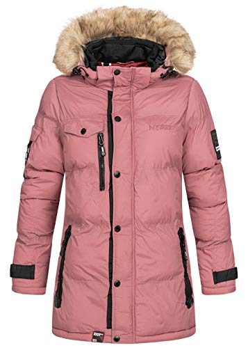 Geographical Norway - Chaqueta de invierno acolchada para mujer, para exterior, transpirable, resistente al viento, impermeable, con capucha desmontable rosa L