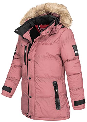 Geographical Norway - Chaqueta de invierno acolchada para mujer, para exterior, transpirable, resistente al viento, impermeable, con capucha desmontable rosa L