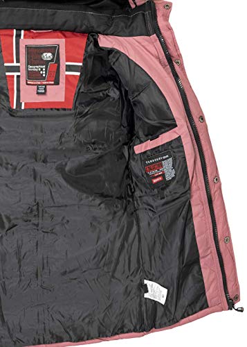 Geographical Norway - Chaqueta de invierno acolchada para mujer, para exterior, transpirable, resistente al viento, impermeable, con capucha desmontable rosa L