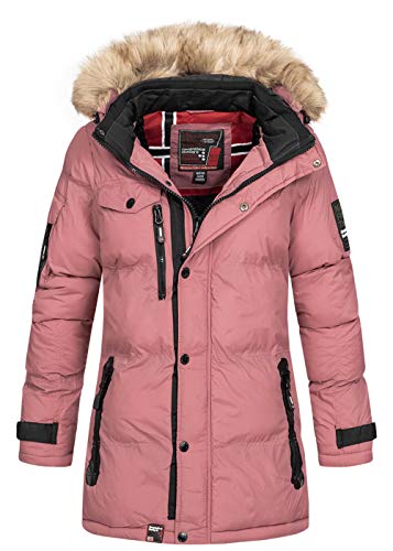 Geographical Norway - Chaqueta de invierno acolchada para mujer, para exterior, transpirable, resistente al viento, impermeable, con capucha desmontable rosa L
