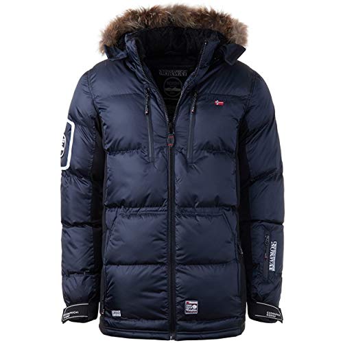 Geographical Norway DANONE MEN - Chaqueta De Hombre Cálida E Impermeable - Abrigo Grueso Capucha Aire Libre - Chaquetas Invierno Forro Exterior - Abrigos Ideal Hombres Casual (MARINA XL)