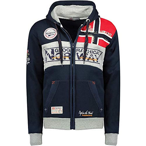 Geographical Norway Flyer Men - Sudadera con Capucha Y Bolsillo Canguro Hombre - Sudadera con Logo Estilo Hombres - Sudaderas Cómoda De Invierno - Hoodie Deportiva Moda Casual Azul Marino S