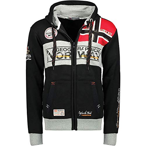 Geographical Norway Flyer Men - Sudadera con Capucha Y Bolsillo Canguro Hombre - Sudadera con Logo Estilo Hombres - Sudaderas Cómoda De Invierno - Hoodie Deportiva Moda Casual Negro L