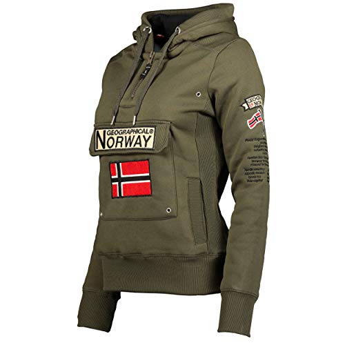 Geographical Norway GYMCLASS LADY - Sudadera Mujer Bolsillos Kangaroo - Sudadera Caliente Mujer - Suéter Abrigos Manga Larga - Hoodie Tops Casual Abrigo Estilo CAQUI L - TALLA 3