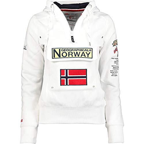 Geographical Norway GYMCLASS LADY - Sudadera Mujer Bolsillos Kangaroo - Sudadera Caliente Mujer - Suéter Abrigos Manga Larga - Hoodie Tops Casual Abrigo Estilo BLANCO L - TALLA 3