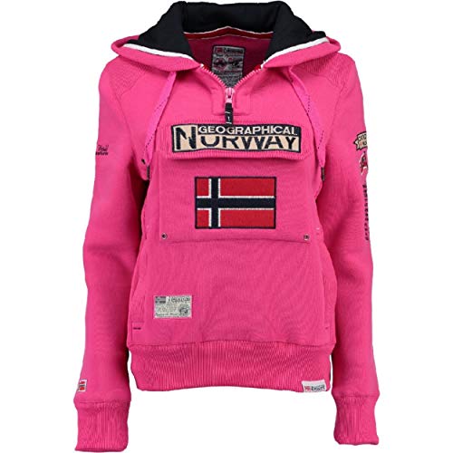 Geographical Norway GYMCLASS LADY - Sudadera Mujer Bolsillos Kangaroo - Sudadera Caliente Mujer - Suéter Abrigos Manga Larga - Hoodie Tops Casual Abrigo Estilo PINK FLASH L - TALLA 3