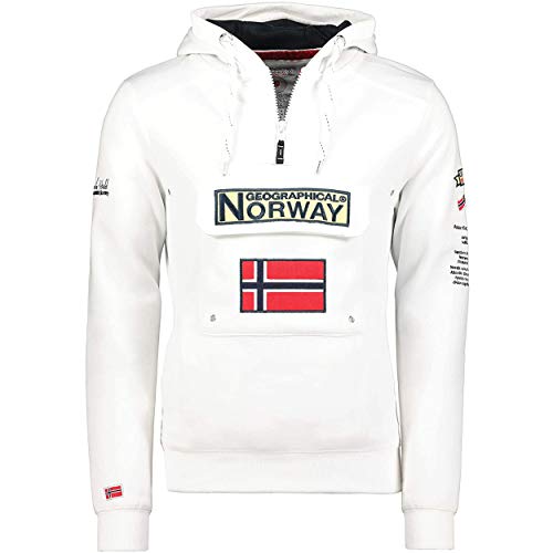 Geographical Norway GYMCLASS Men - Sudadera Capucha Bolsillos Hombre - Chaqueta Casual Hombres Abrigo - Camisetas Camisa Manga Larga - Hoodie Deportiva Regular Fitness Jacket Tops (Blanco XL)