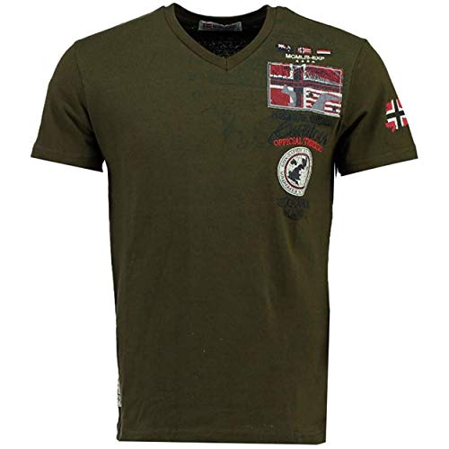 Geographical Norway JOLYMPIA - Camiseta Algodón para Hombre - Camiseta Modelo Hombre con Logo - Shirt Regular Manga Corta - Camisetas Cuello Clasica Casual - Regalo Original para Hombre (Caqui M)