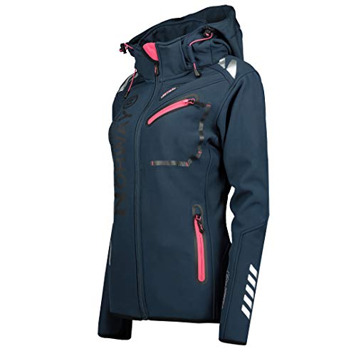 Geographical Norway REINE LADY - Chaqueta Softshell Impermeable Mujer - Chaqueta Capucha Exteriores - Chaqueta Cortavientos Invierno - Actividades Senderismo Aire Libre (azul marino/rosa M) Talla 2