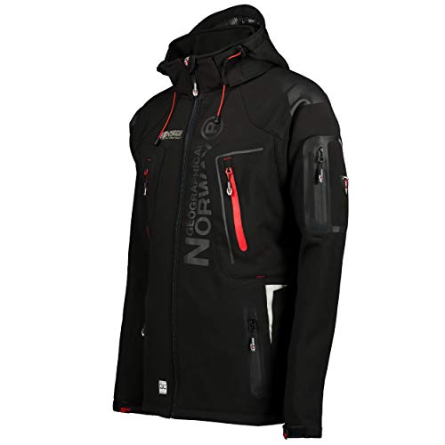 Geographical Norway TECHNO MEN - Chaqueta Softshell Impermeable Para Hombres - Capucha Transpirable Hombre Estilo - Chaqueta Invierno Viento - Actividades Ideales Para Exteriores (NEGRO XXL)