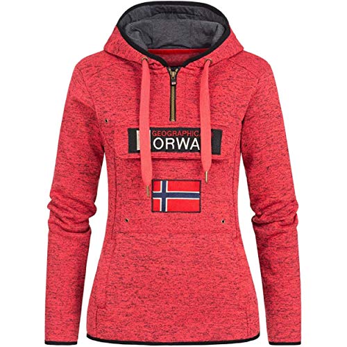 Geographical Norway UPCLASSICA Lady - Sudadera Capucha Bolsillos De Forro Polar Kangaroo - Sudadera De Manga Larga Y Cálida - Sudadera con Capucha Tops Sport (Coral M)
