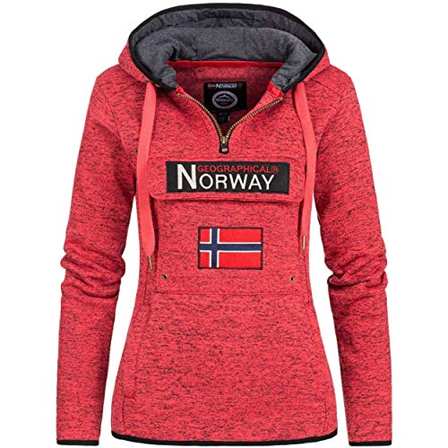 Geographical Norway UPCLASSICA Lady - Sudadera Capucha Bolsillos De Forro Polar Kangaroo - Sudadera De Manga Larga Y Cálida - Sudadera con Capucha Tops Sport (Coral M)