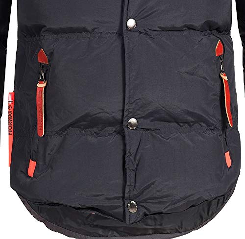 Geographical Norway VERVEINE MEN - Chaqueta De Plumón Capucha Hombre - Abrigo De Manga Larga - Chaqueta De Invierno Hombres - Parka Para Actividades Al Aire Libre Calido (Negro L)