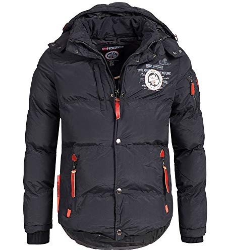 Geographical Norway VERVEINE MEN - Chaqueta De Plumón Capucha Hombre - Abrigo De Manga Larga - Chaqueta De Invierno Hombres - Parka Para Actividades Al Aire Libre Calido (Negro L)
