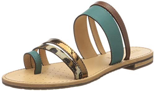 Geox D Sozy D, Sandalias de Talón Abierto Mujer, Azul (Turquoise/Brown Cn46f), 37.5 EU