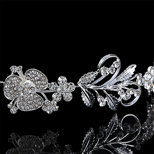 Gespout Diadema Joyería Niñas Boda Novia Banda Pelo Hairband con Brillante Aleación Venda de Mujer Encanto Dama Adornos Fotos Decorativos Estilo Bohemio Pequeña Hojas Ajustable Blanco 30 * 4cm