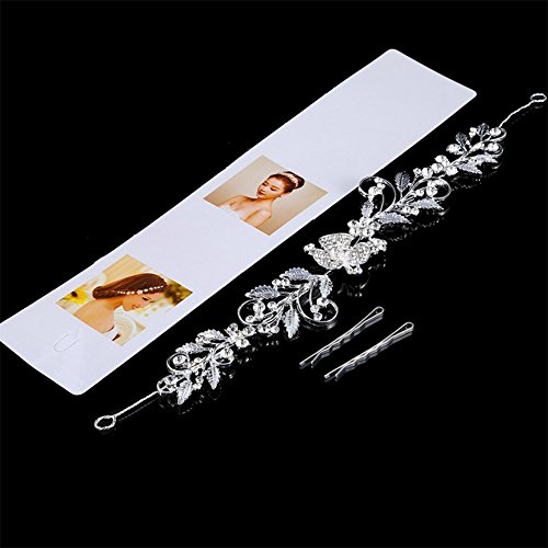 Gespout Diadema Joyería Niñas Boda Novia Banda Pelo Hairband con Brillante Aleación Venda de Mujer Encanto Dama Adornos Fotos Decorativos Estilo Bohemio Pequeña Hojas Ajustable Blanco 30 * 4cm