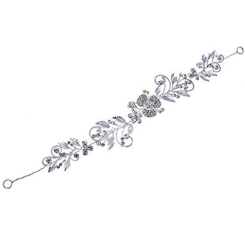 Gespout Diadema Joyería Niñas Boda Novia Banda Pelo Hairband con Brillante Aleación Venda de Mujer Encanto Dama Adornos Fotos Decorativos Estilo Bohemio Pequeña Hojas Ajustable Blanco 30 * 4cm