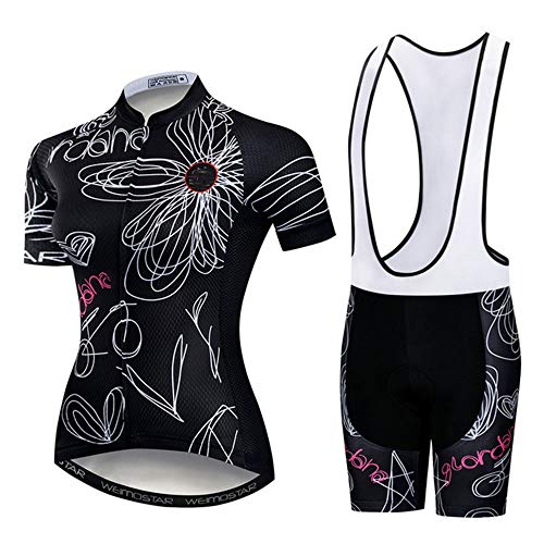 GET Conjunto de Maillot de Ciclismo para Mujer, Trajes de Ciclismo de Secado RáPido para Bicicleta de Verano Top de Ciclismo MTB Transpirable + Babero Acolchado 9D (Color : B, Talla : S)