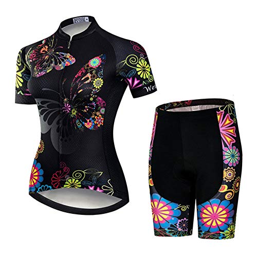 GET Conjunto de Maillot de Ciclismo para Mujer, Trajes de Ciclismo de Secado RáPido para Bicicleta de Verano Top de Ciclismo MTB Transpirable + Babero Acolchado 9D (Color : C, Talla : S)