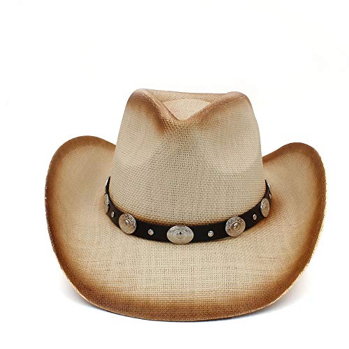 GHC Gorras y Sombreros Las Mujeres de Cuero de los Hombres de Paja Sombrero de Vaquero con la Manera del papá de la Banda Occidental Vaquera Caps 58 CM Tamaño (Color : C2 BCN)