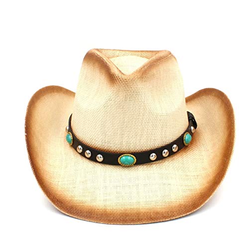 GHC Gorras y Sombreros Las Mujeres de Cuero de los Hombres de Paja Sombrero de Vaquero con la Manera del papá de la Banda Occidental Vaquera Caps 58 CM Tamaño (Color : C2 BCN)