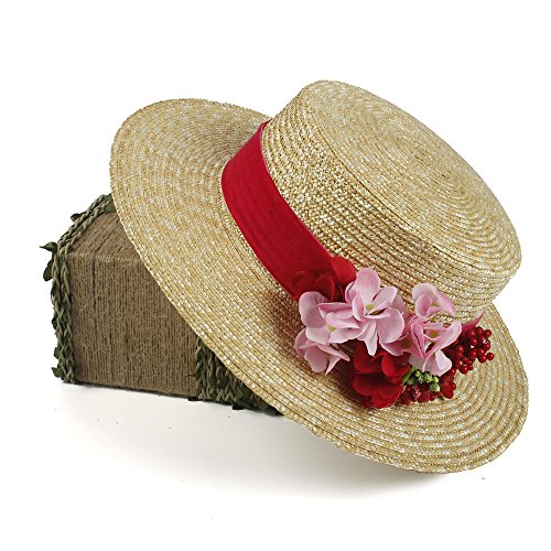 GHC Gorras y Sombreros para el Sombrero del Verano de Las Mujeres, 2018 Nuevo Sombrero Rojo del canotaje de la Paja, Sombrero del invitado de la Boda (Color : Natural, Size : 56-58CM)