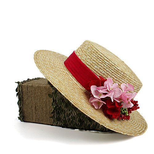 GHC Gorras y Sombreros para el Sombrero del Verano de Las Mujeres, 2018 Nuevo Sombrero Rojo del canotaje de la Paja, Sombrero del invitado de la Boda (Color : Natural, Size : 56-58CM)