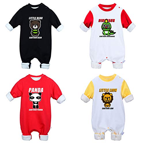 GHQYP Ropa Nieve Niños,Regalos Personalizados Bebe Adecuado para 0-15 Meses,Mono de Algodón con Estampado de Dinosaurio o León de Dibujos Animados,4PCS,80CM(9-12Months)