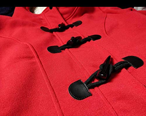 GHYUGR Abrigos con Horn Botones Mujer Invierno Elegantes Slim Chaqueta con Capucha Lana Capa Jacket Sudadera Pullover Outwear Parka,Vino Tinto,M