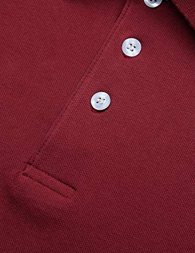 GHYUGR Polo Manga Larga Hombre Algodón Negocios Elegante Bordado de Ciervo Golf Tennis Otoño Invierno Poloshirt Camisas,Rojo Vino, (EU 42)XL