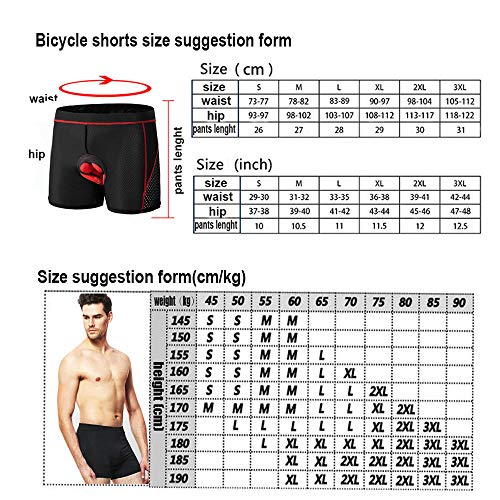 GIEADUN Ciclismo Pantalones Cortos de Bicicleta 20D Gel de sílice Acolchado Ciclismo Calzoncillos Ropa Interior de Bicicleta MTB Bicicleta Pantalones Cortos (Negro, M)