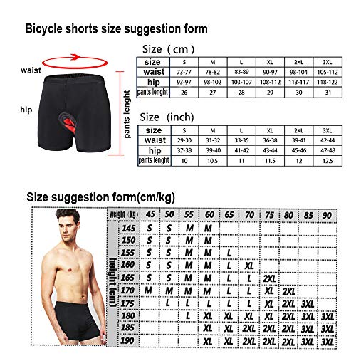 GIEADUN Ciclismo Pantalones Cortos de Bicicleta 3D Gel de sílice Acolchado Ciclismo Calzoncillos Ropa Interior de Bicicleta MTB Bicicleta Pantalones Cortos (Negro, Large)