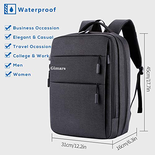 Gimars Mochila Ejecutivo Hombre con USB/Mochila Trabajo Hombre antirrobo con 2 Mosquetones/Mochila Instituto Mujer Grande Muchos Bolsillos Gris Oscuro