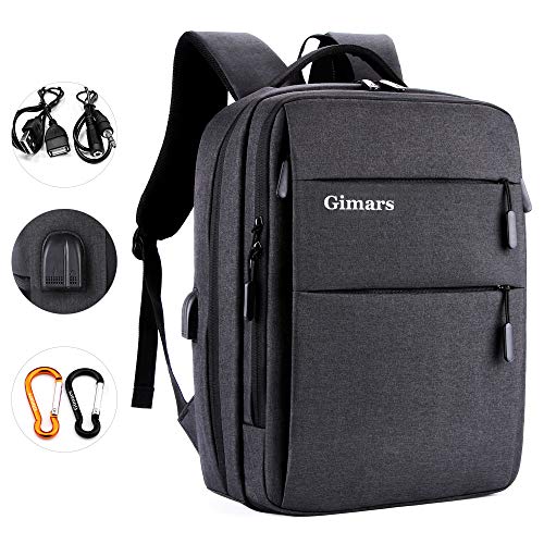 Gimars Mochila Ejecutivo Hombre con USB/Mochila Trabajo Hombre antirrobo con 2 Mosquetones/Mochila Instituto Mujer Grande Muchos Bolsillos Gris Oscuro