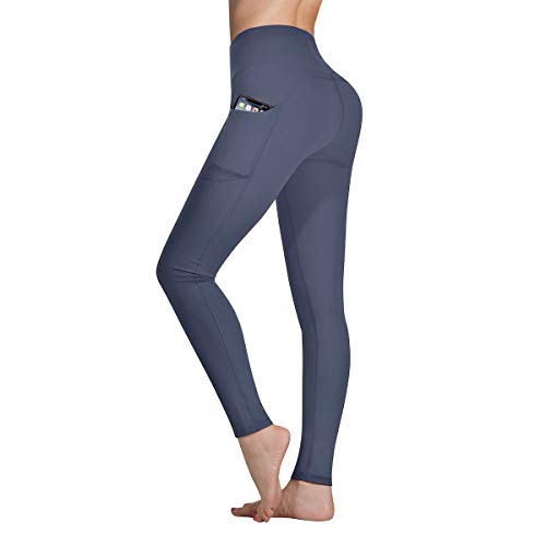 Gimdumasa Pantalón Deportivo de Mujer Cintura Alta Leggings Mallas para Running Training Fitness Estiramiento Yoga y Pilates GI188 (Gris azul, XS)